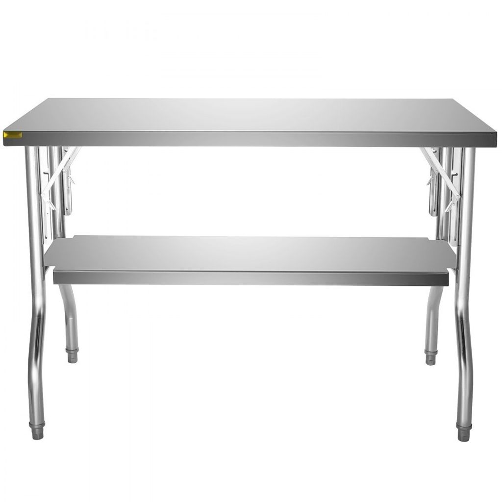 Kommerzieller-Klapp-Arbeitstisch ''FlexiPrep'' - Doppelschicht Edelstahl-Küchentisch - 48 x 30 Zoll - 772 Pfund Tragfähigkeit - Silberne Kochinsel