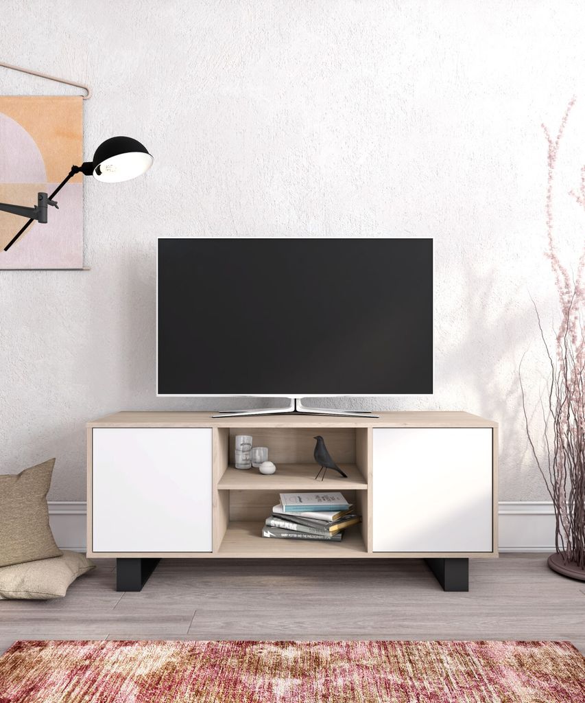 Mobile TV Moderno Nero 200x45x35cm | Per TV Fino A 80 Pollici | Mobile Soggiorno Con Ante