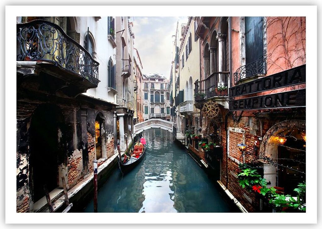 Poster - Poster ohne Rahmen - Boot Brücke Tourismus Venedig - 100x70 cm - Wand Bild - Wanddeko - Wandbilder - Kunstposter - Wandposter - Bilder - ...