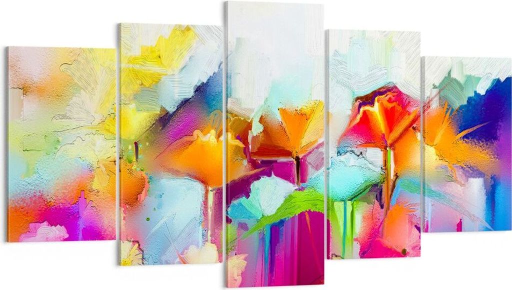 Bild auf Leinwand - Leinwandbild - Blumen Wiese Sommer - 160x85cm - Wand Bild - Wanddeko - Leinwanddruck - Bilder - Kunstdruck - Wanddekoration - L...