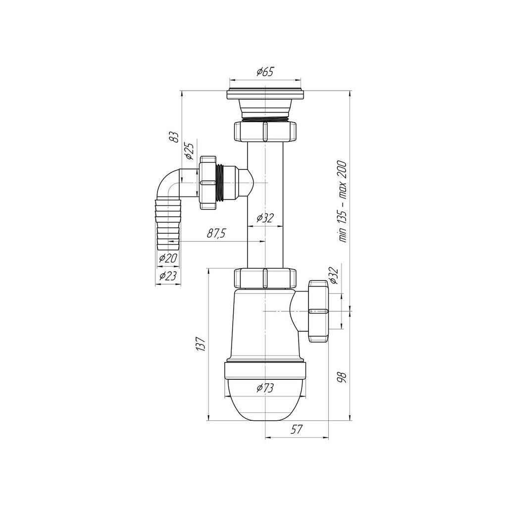 Geruchsverschluss für Waschbecken Siphon Sifon Röhrensiphon Produktbild 3