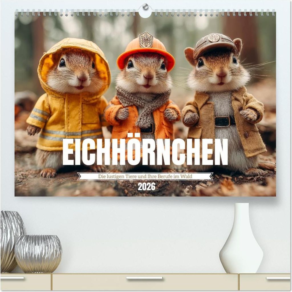 Eichhörnchen - Die lustigen Tiere und ihre Berufe im Wald (hochwertiger Premium Wandkalender 2026 DIN A2 quer), Kunstdruck in Hochglanz