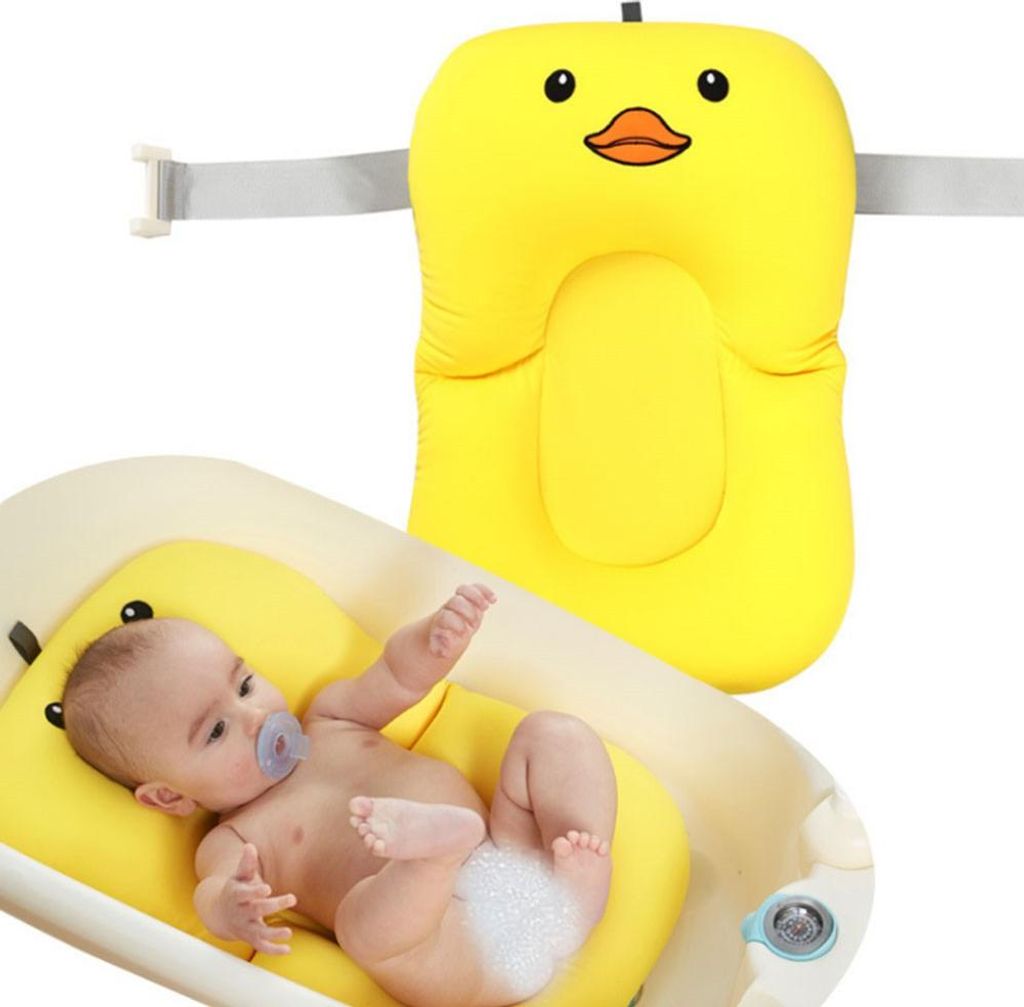 Baby Badeauflage - Gelbe Ente, Mit Haken, Schwimmend & Rutschfest - Für Neugeborene, Sicherheit & Babypflege
