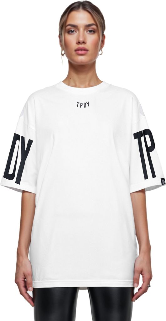 Viktor F Damen Oversize-Shirt Logoprint Rundhals dicker Stoff Rundhals