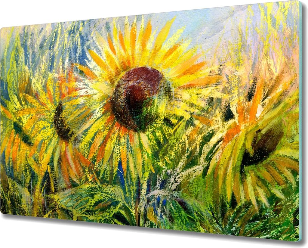 Coloray Küchenbrett Kochplattenabdeckung Hackbrett Schneidebrett Herdabdeckplatte 80x52 cm - Blumen Sonnenblume