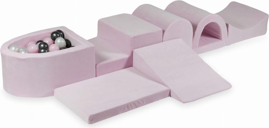 Der größte Schaumstoff-Spielplatz mit Pool Micro Velvet Soft Light Pink + 100 Bälle: Perle, Hellrosa, Metallic-Graphit