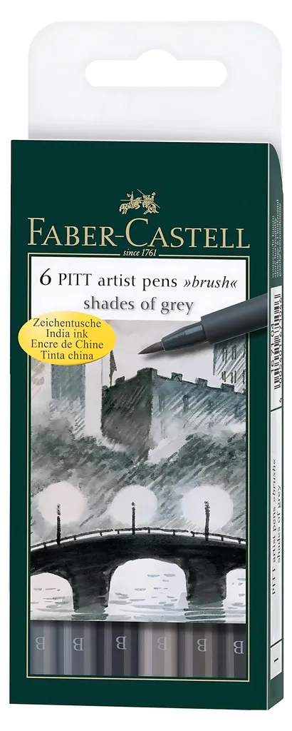 Stylos Encre de Chine Pitt Artist Pen B Gris - Ne bave pas, Set de 6 pcs