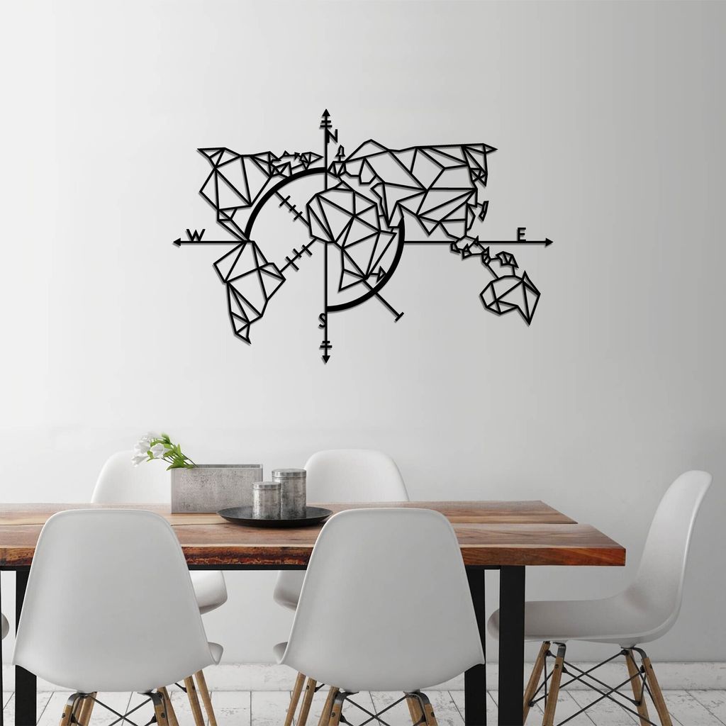 Wallity, World- TNL1365, Schwarz, Sonstige WohnNachbildungationen, 111 x 74 cm, 100% Metall (Dicke: 1