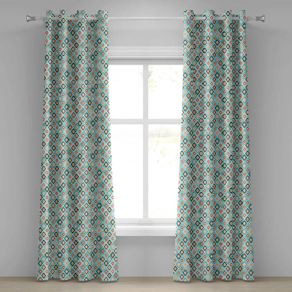 Rideau à œillets géométrique ABAKUHAUS aqua 280x245cm motif floral