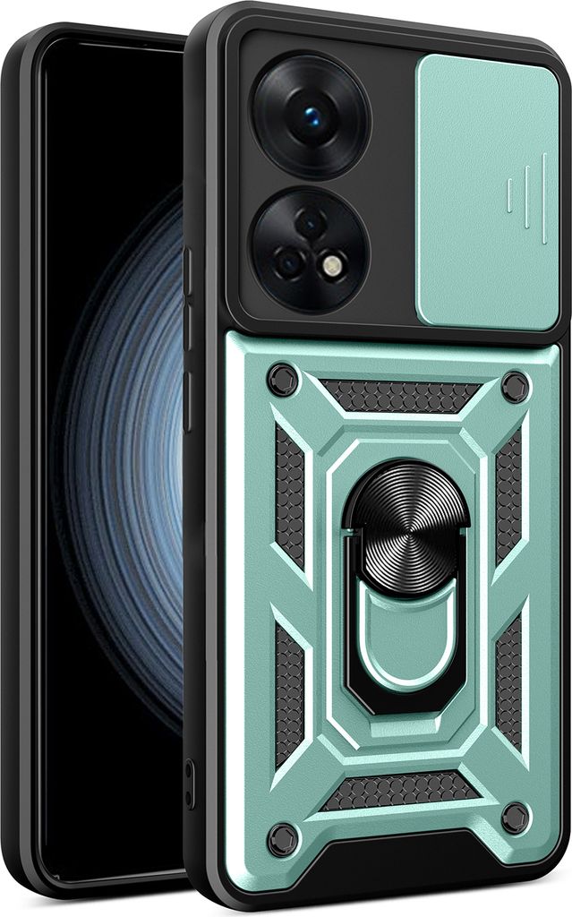 Hülle für Oppo Reno8 T 4G mit Ring Ständer Halter Dia Kameraschutz TPU PC Hybrid Handyhülle Grün