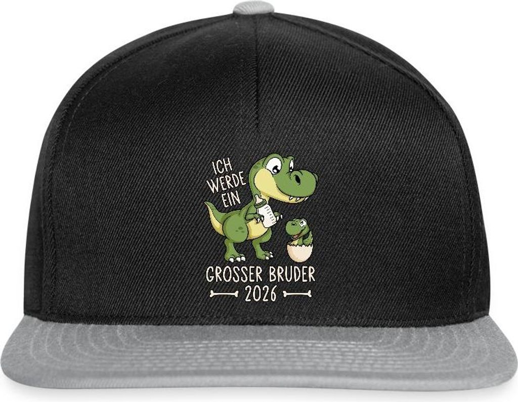 Spreadshirt Großer Bruder 2026 Ei Baby Dino Dinosaurier Snapback Cap, One size, Schwarz/Grau