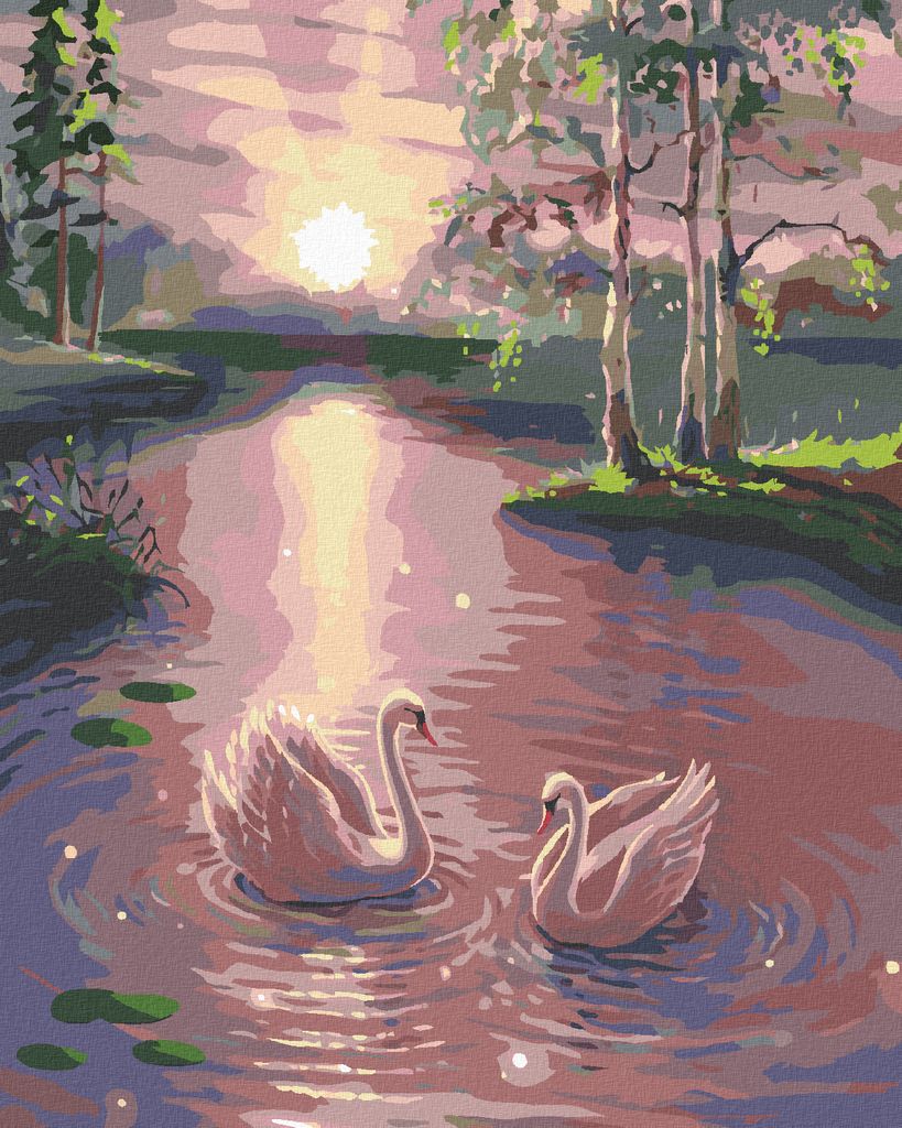 Zuty - Malen nach Zahlen - SCHWÄNE AUF DEM WASSER, 40x50 cm, ohne Keilrahmen