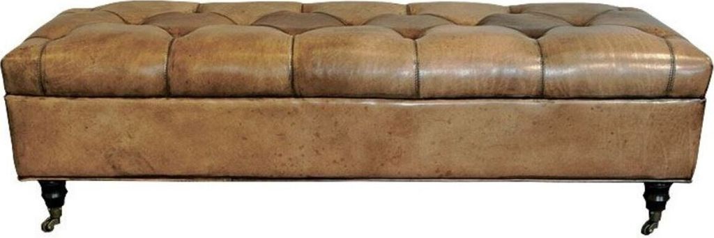 Casa Padrino Chesterfield Echtleder Sitzbank mit Rollen Vintage Braun 152 x 53 x H. 42 cm - Chesterfield Möbel
