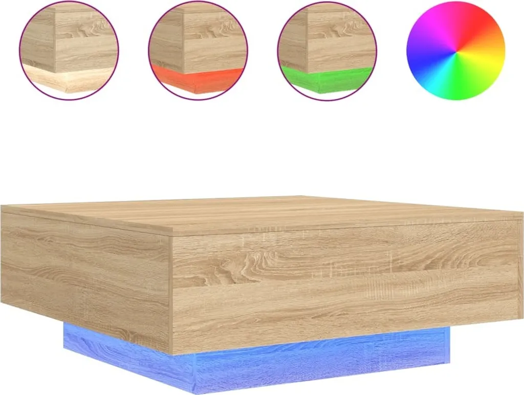Tavolino con Luci LED Rovere Sonoma 80x80x31 cm | Design Moderno Salotto