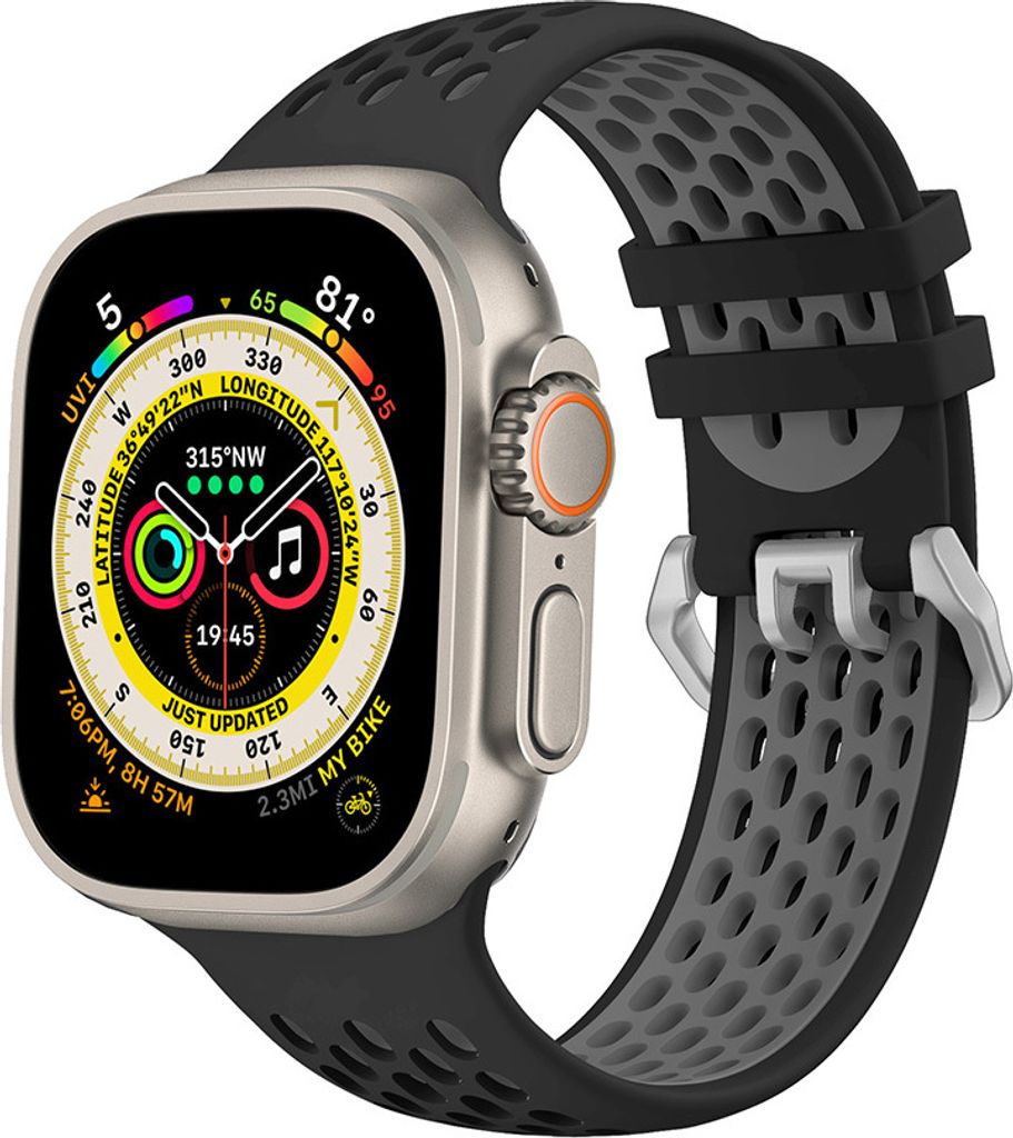 Apple Watch Armband Cubenest Silicone Sport Band Schwarz mit Grau 42/44/45/Ultra 49 mm