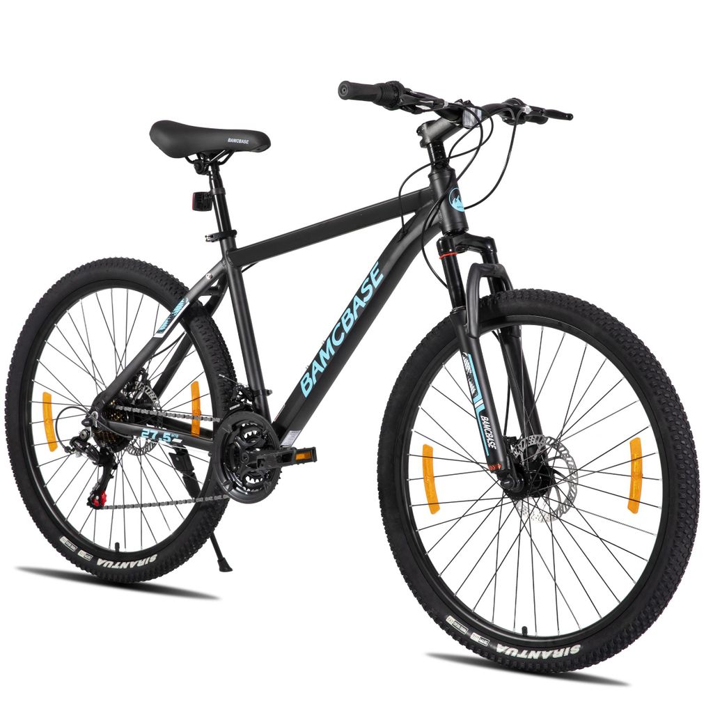 HILAND 26 Zoll Mountainbike für Männer und Frauen, Aluminiumrahmen, 21-Gang Schaltung mit mechanischen Scheibenbremsen und Federgabel, Schwarz