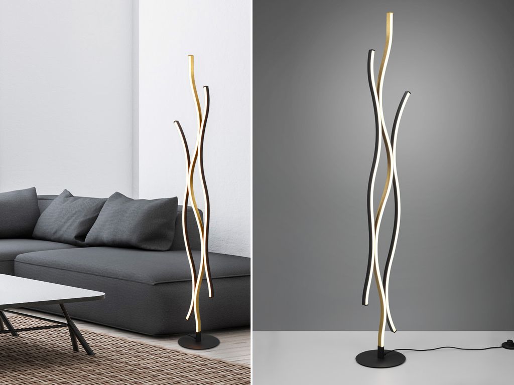Trio Leuchten - Design Design-Stehleuchte I Stehlampe I Standleuchte I Lampe I Leuchte Schwarz mit Gold I Messing inkl. Dimmbarer LED - Blaze I Woh...