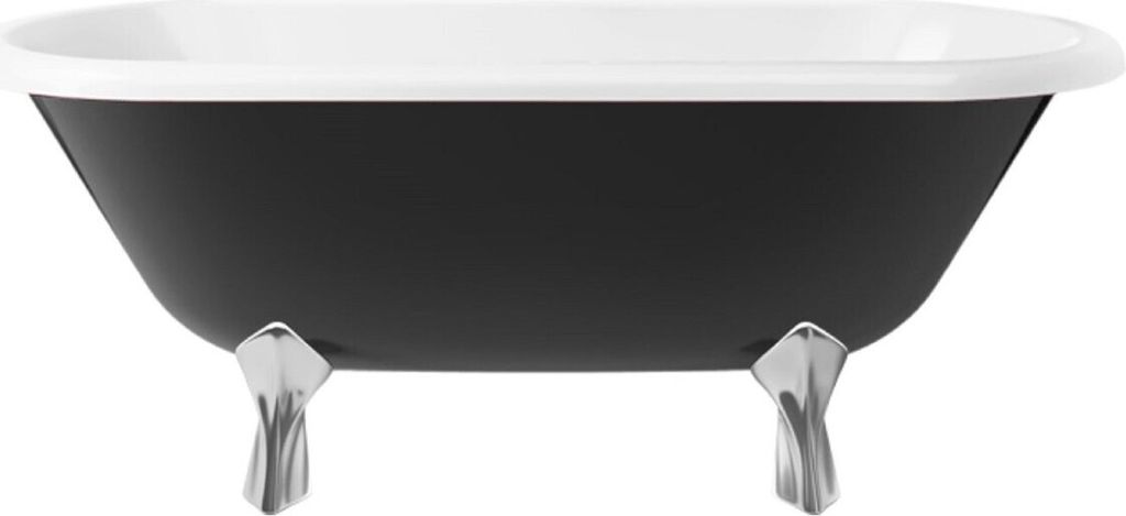 Casa Padrino Jugendstil Badewanne Schwarz / Weiß / Silber 170 cm - Freistehende Retro Stil Badewanne