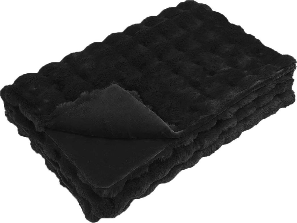 "Winter Sale"Kunstfell Kaninchenfell Decke Schwarz 220x240 cm Polyester - Decken - clorisNeu1490935