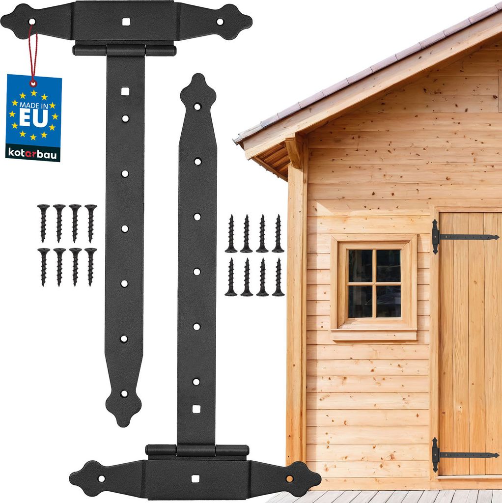 KOTARBAU 2er Set Kreuzgehänge 350 mm Ladenband Scharnier Band Platte Baubeschlag Torbeschlag Holzverbindung Werfgehänge T-Scharnier T-Band Pulv...