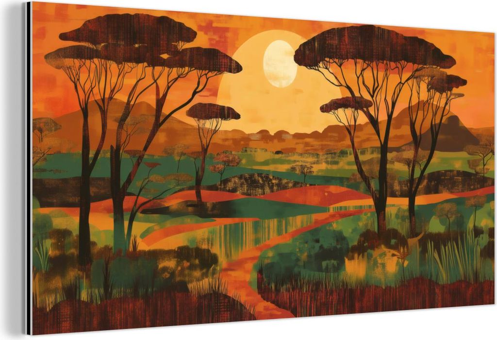 MuchoWow Wanddekoration Metall Metallbild Wandkunst 120x60 cm Landschaft - Afrikanisch - Sonne MuchoWow Aluminium Gemälde - Metalbilder