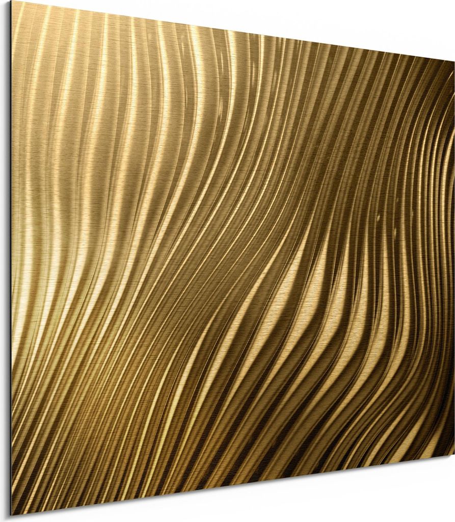 DEQORI Alu-Dibond Bild Gold 40x30 cm 'Goldenes Rillendesign' Wandbild Metall dünn Design