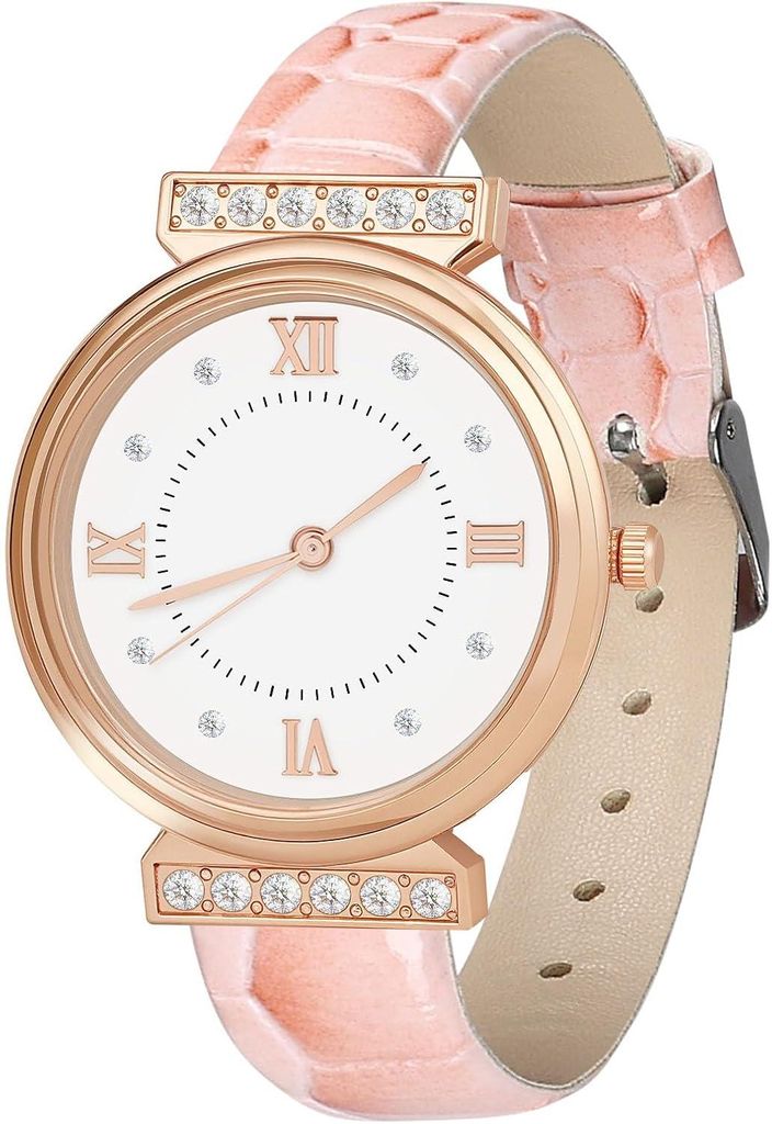 OFFCUP Damen Armbanduhr Analog Quarz mit Lederarmband – Elegante Business & Casual Uhr mit 3 Zeigern, Diamant-Design, Klassische Damen Dresswatch