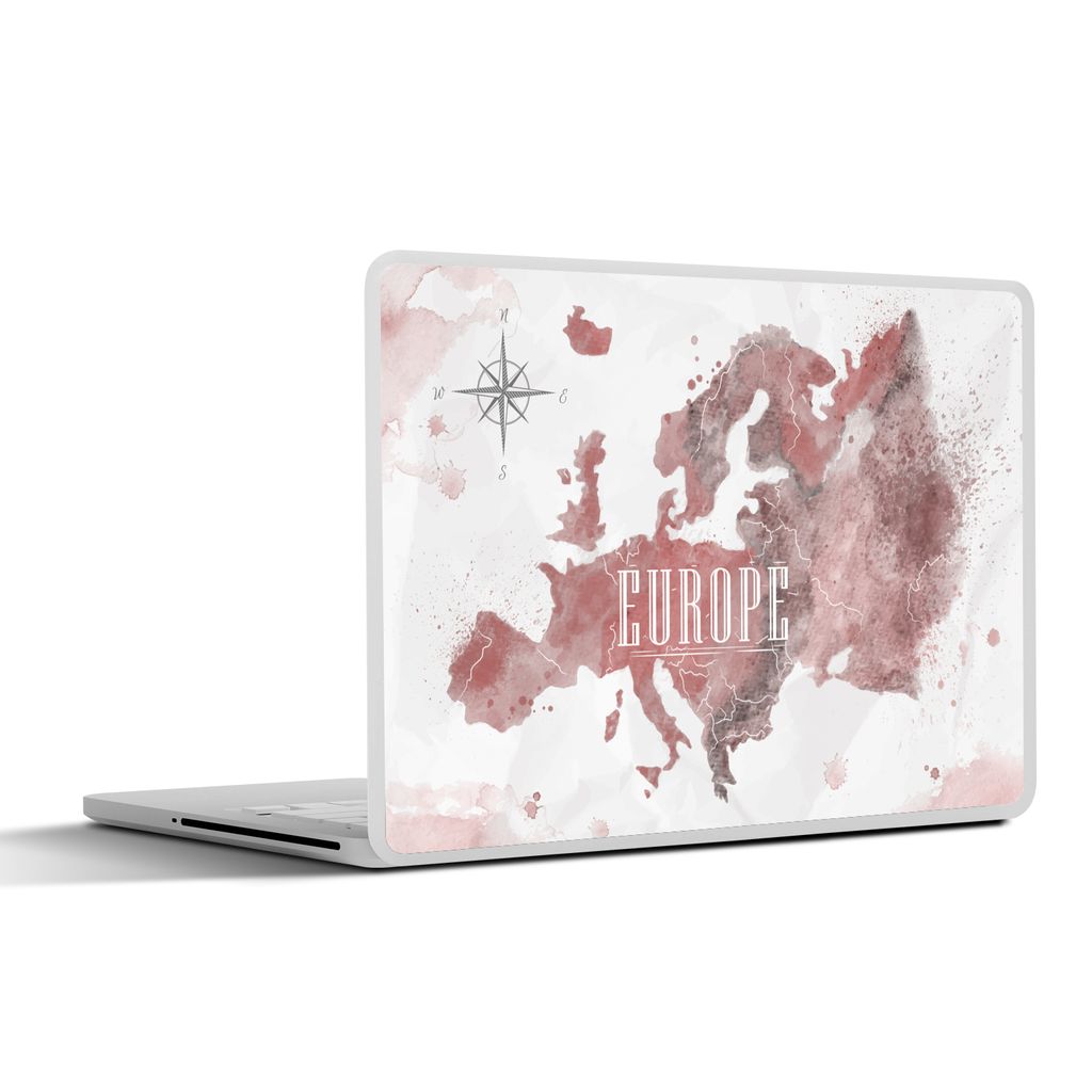 MuchoWow Laptop Aufkleber Sticker Cover Karte - Europa - Aquarell - Kompass 36.5x27.5 cm - Laptop-Sticker