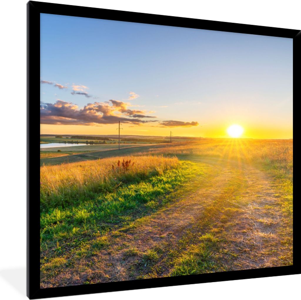 MuchoWow Gerahmtes Poster Sonne - Natur - Landschaft 40x40 cm - Poster mit Schwarzem Bilderrahmen Wandposter Rahmen Foto Bilder - Mit Rahmen - Wa...