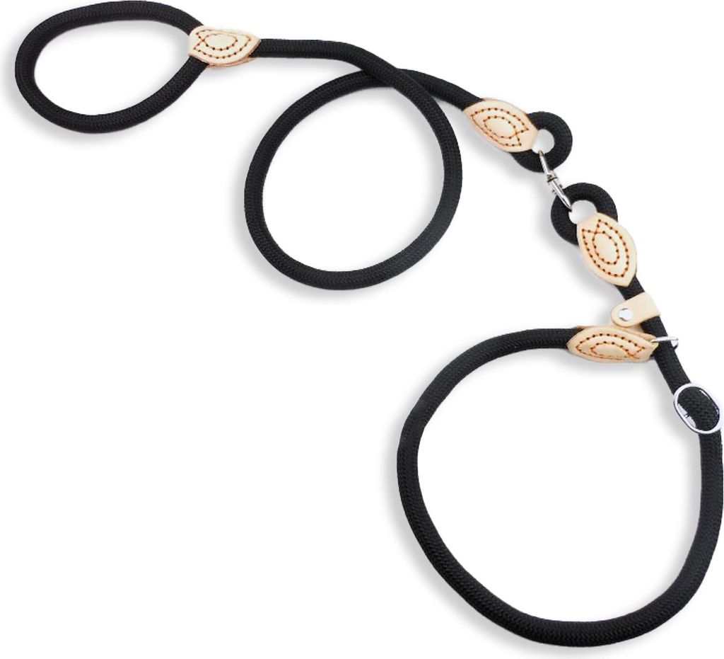 Monkimau Hundeleine mit Zugstopp Halsband Set für große Hunde - Leine Nylon schwarz, 1,4cm x 150cm