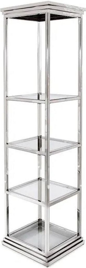 Casa Padrino Metall Regalschrank mit Glasregalen Silber 50 x 45 x H. 190 cm - Wohnzimmer Schrank - Wohnzimmer Möbel - Metall Möbel - Luxus Möbel