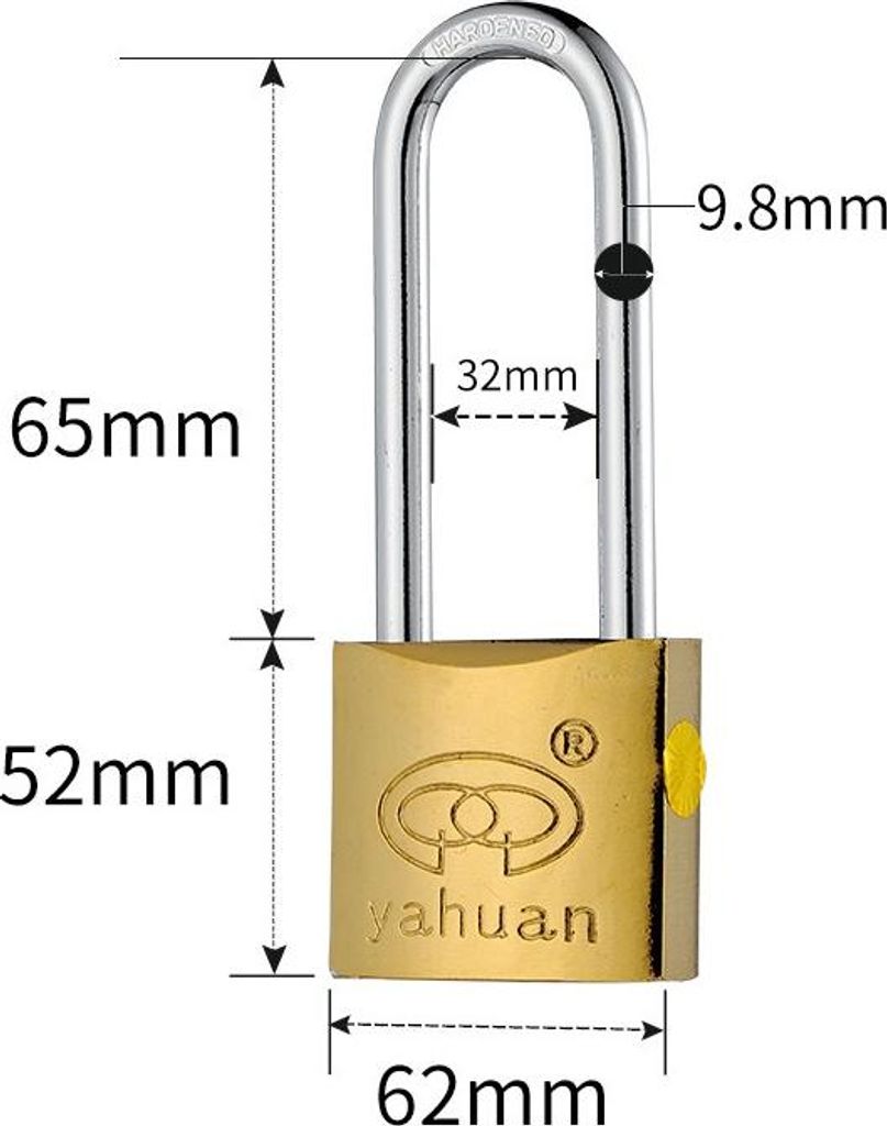INF 63mm Langbügel Vorhängeschloss aus Eisen - Gold für Schließfächer, Schränke