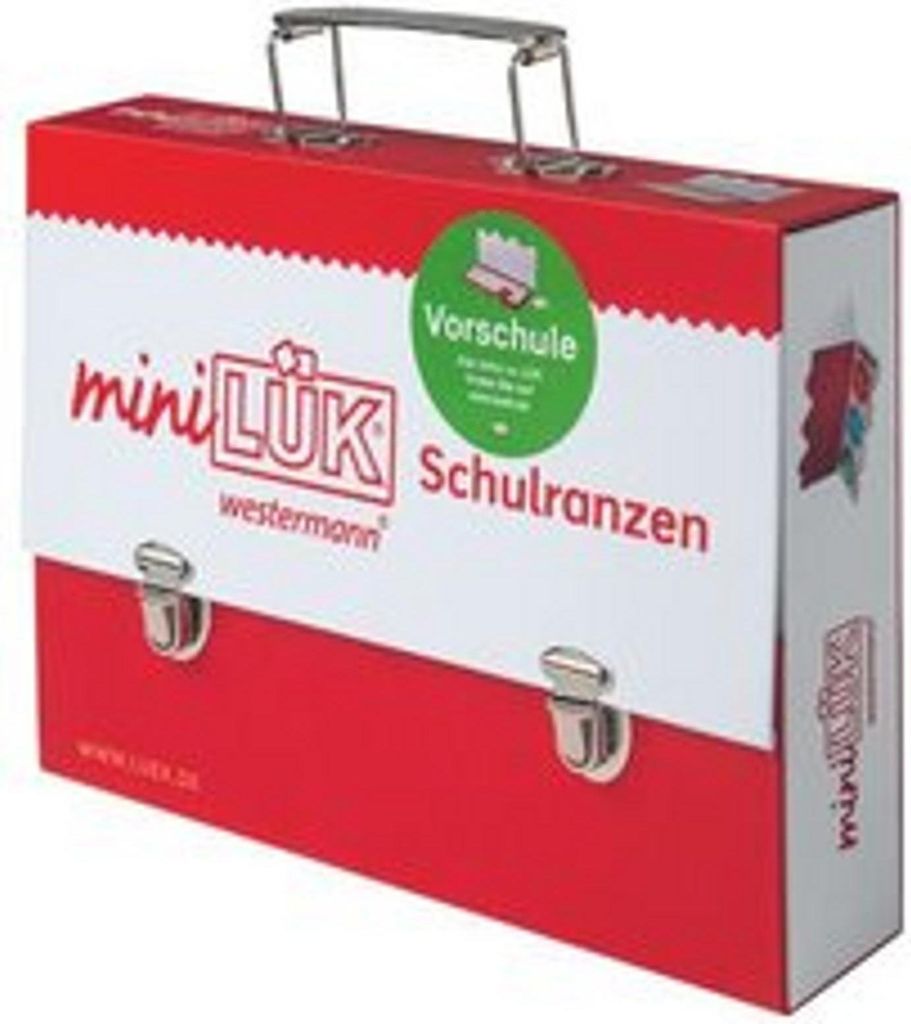 A red and white suitcase-style box for educational materials.