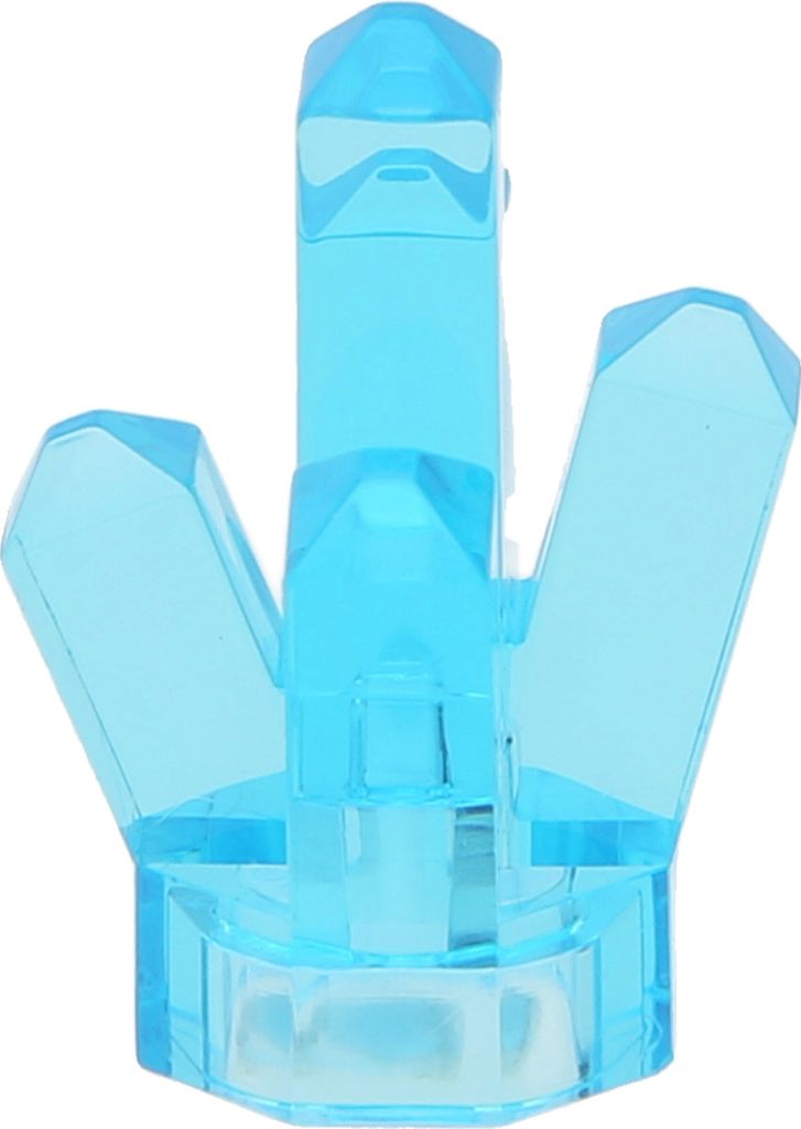 A close-up studio shot of a blue translucent LEGO crystal piece.