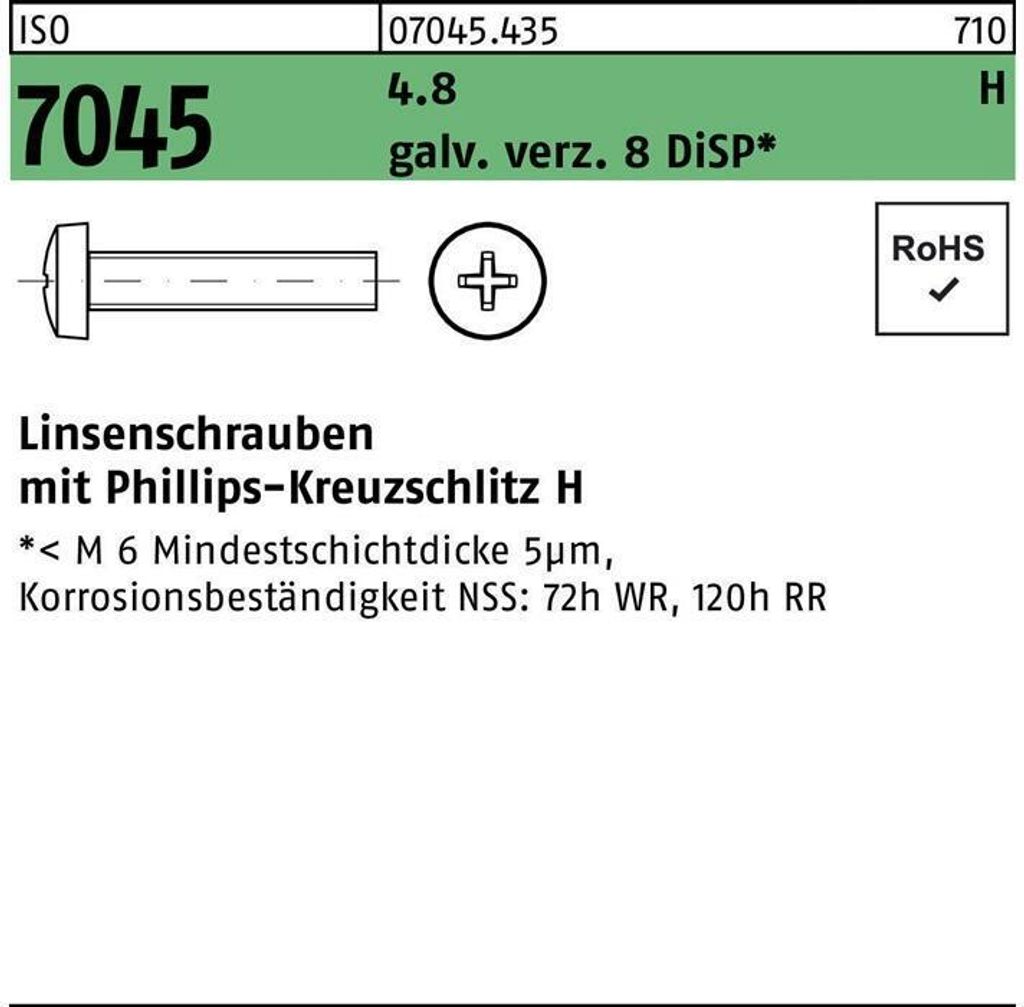 Reyher  Flachkopfschrauben ISO 7045 4.8 M 6x10 -H Zn8 (1000 Produktbild 