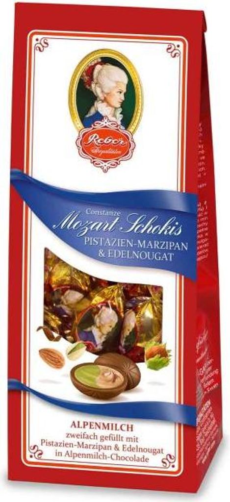 Reber Constanze Mozart Schokis Pistazien-Marzipan & Edelnougat 100g