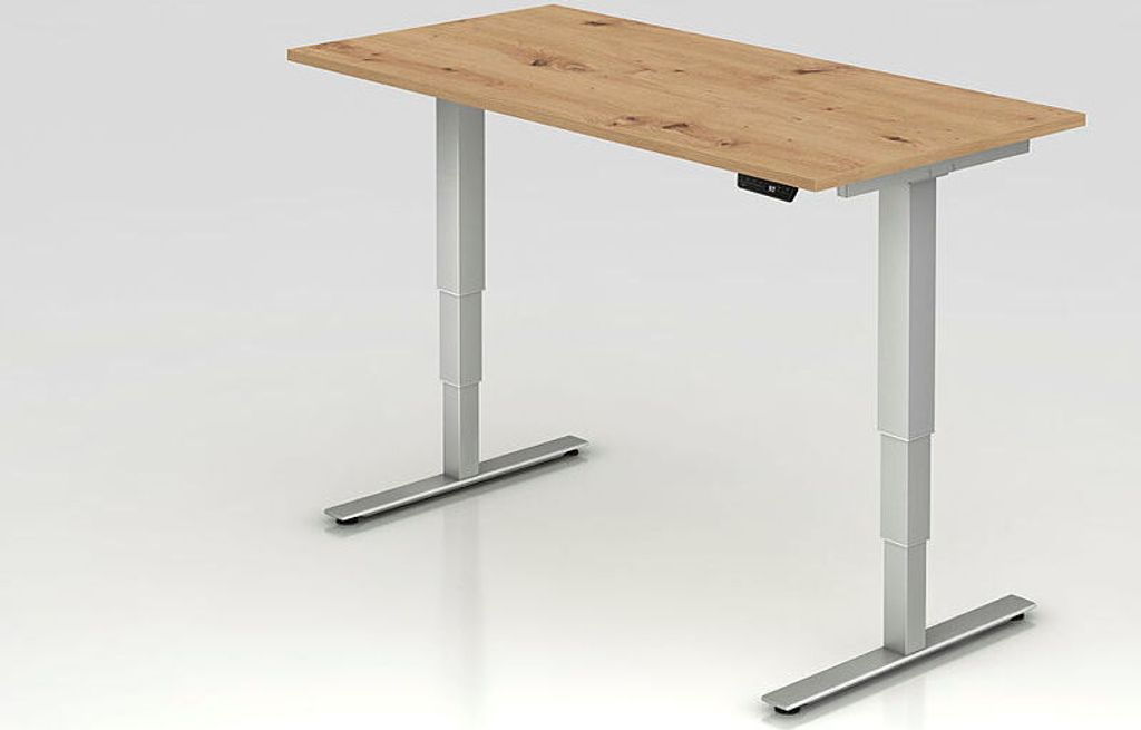 Büro Schreibtisch Stehtisch höhenverstellbar 160x80 cm Modell XDSM16 mit Memory-Schalter R=Asteiche-silber-ohne PC Halter