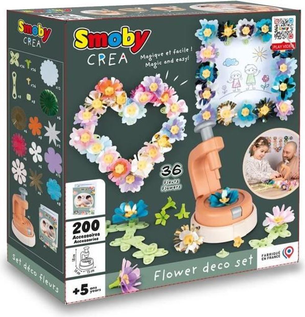 Smoby Kreativ Set Blumen Deko Objekte, 200 Zubehörteile, Stoffe, Blumenpresse, France
