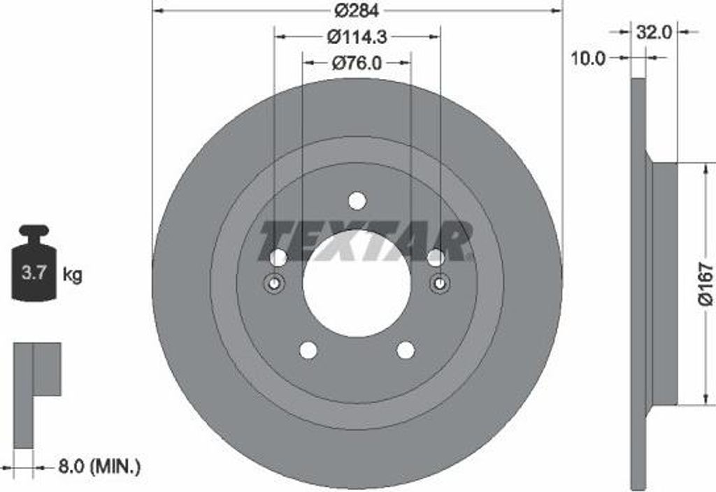 2x TEXTAR Bremsscheibe 92333303 für HYUNDAI SONATA VIII (DN8) 32mm 3 7kg 155mm