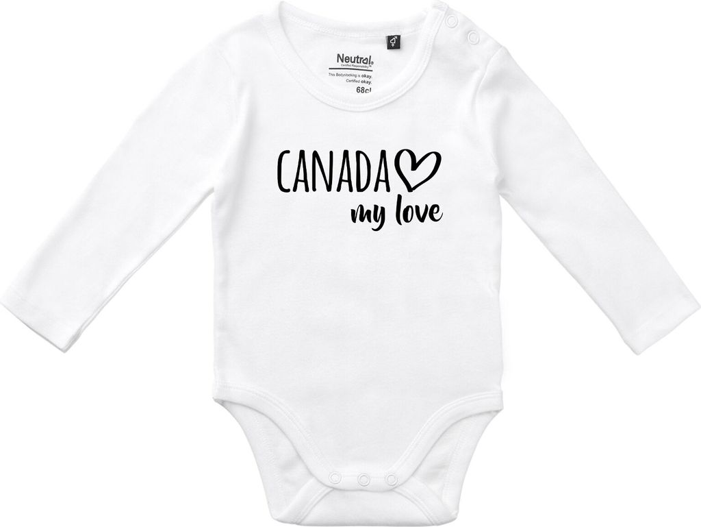 Huuraa Baby Body Canada my love 80 White Baumwolle Fairtrade Langarmbody Geschenkidee