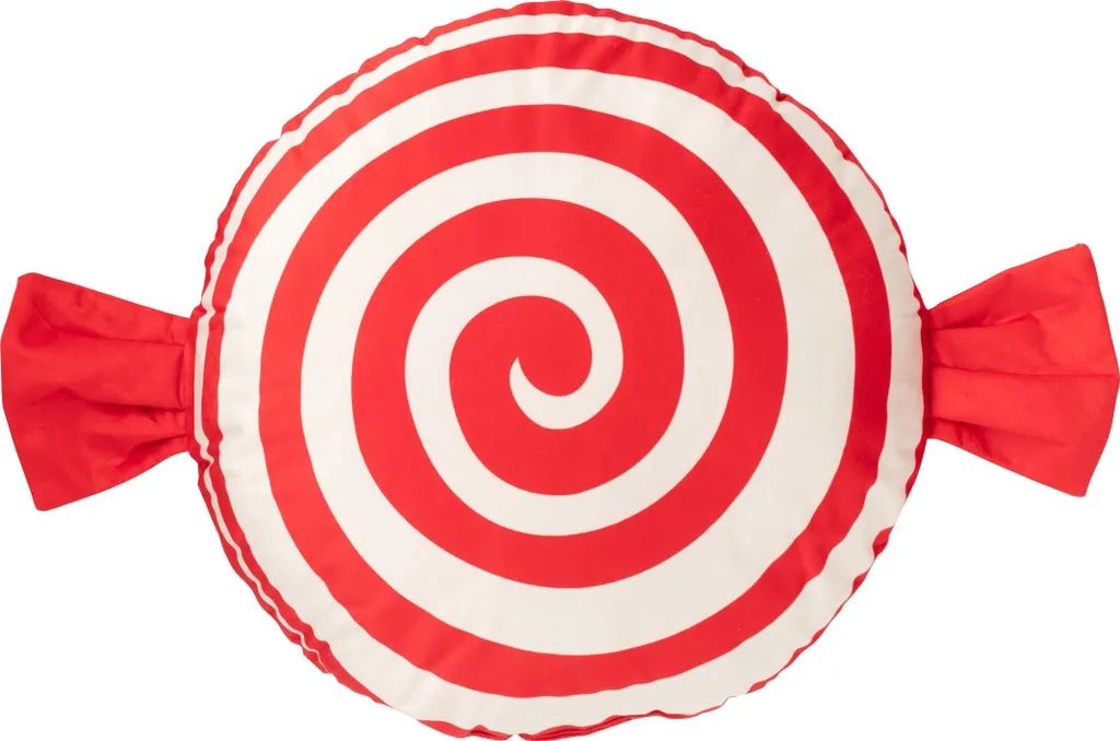 Coussin Décoratif en Forme de Bonbon Rayé Rouge et Blanc J-Line Soft