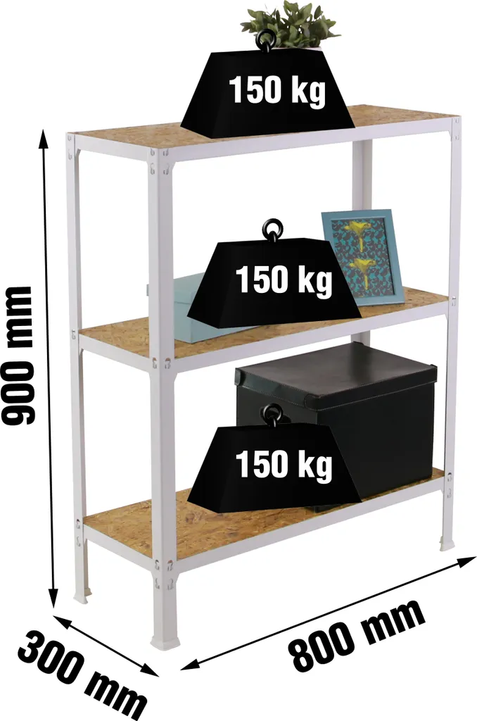 Étagère métallique sans vis Click Wood Mini OSB Simonhome 3 plateaux