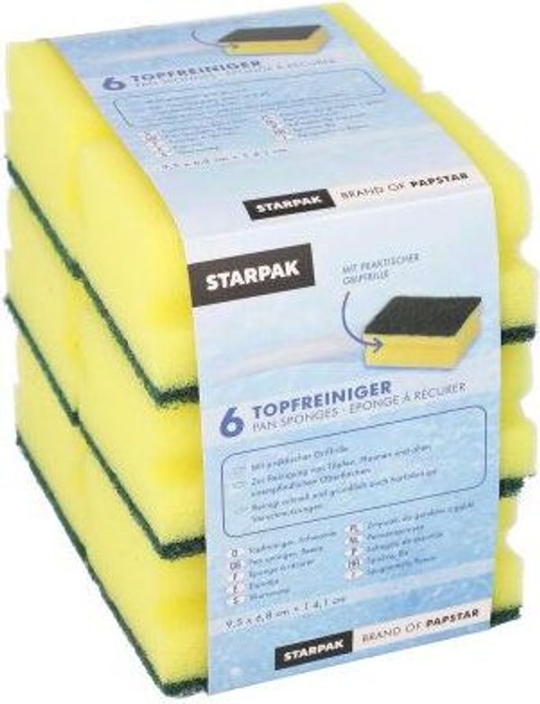 Topfreiniger, Schwamm eckig 4,1 cm x 9,5 cm x 6,8 cm gelb/grün mit Griffrille, kratzend