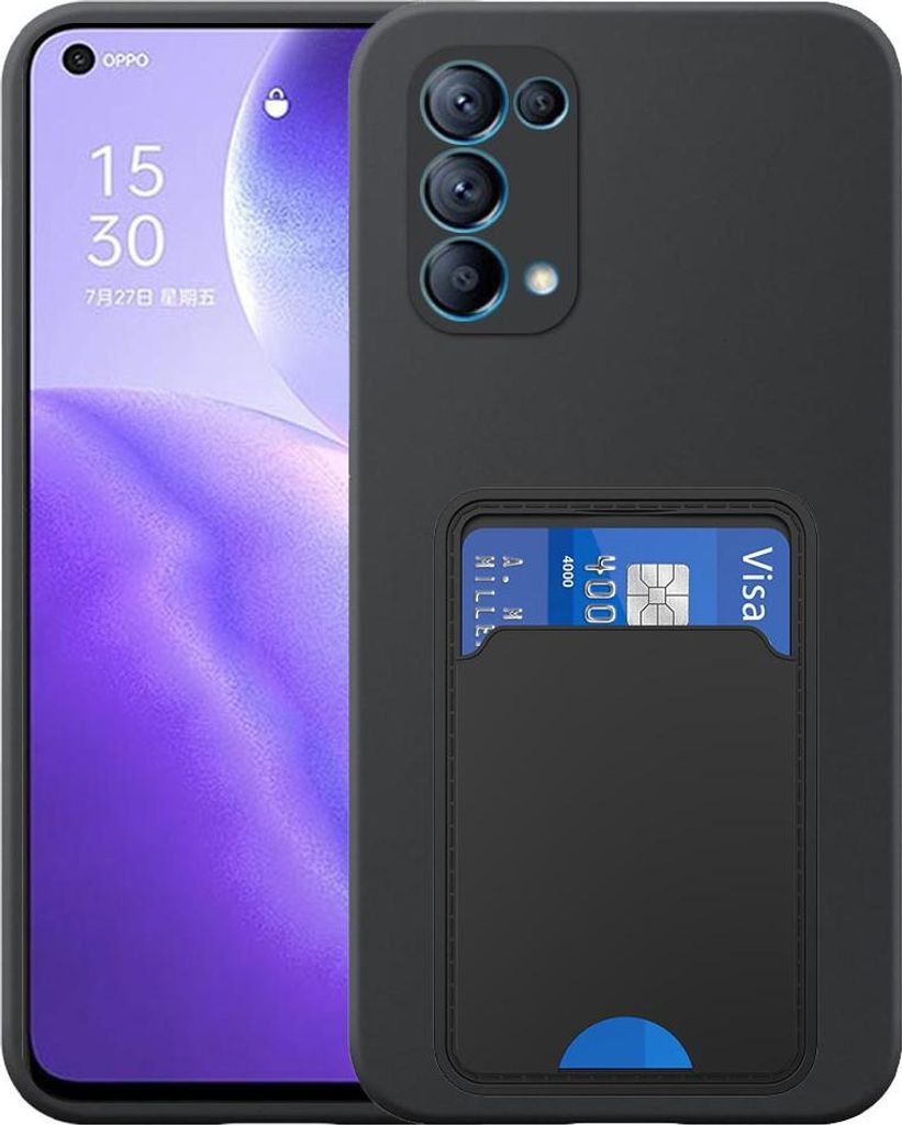 Geeignet für Oppo Reno 5 5G Phone Case mit TPU Kartenhalter - Flexible Back Cover Case Silikon TPU mit Cardslot - Schwarz - Smartphonics