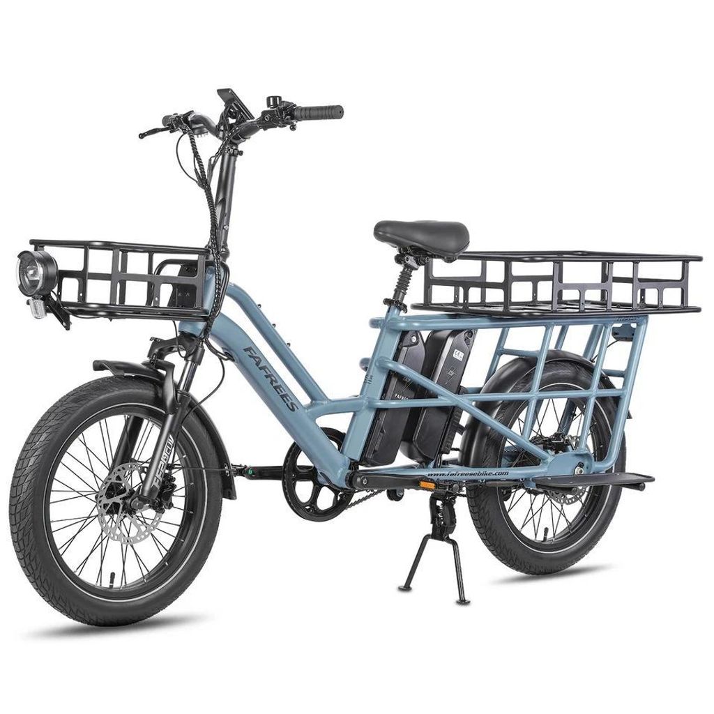 20 Zoll Elektrofahrrad mit Kindersitze Vorderkorb Gepäckträger Longtail Lasten E Bike 24AH 200kg Zuladung CUV City E-Bikes & E-Hollandräder Blau