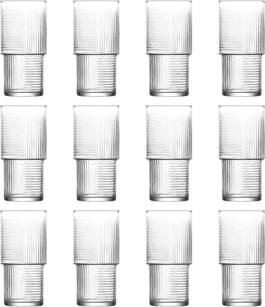 12x 400ml Helen Stapelbare Highball-Gläser - Groß Spülmaschinenfest Glas Wasser Gin Saft Cocktail Trinken Hi Ball Trinkgläser Glaswaren Set - V...