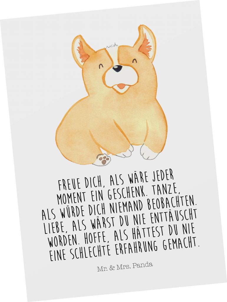 Mr. & Mrs. Panda Postkarte Corgie - Weiß - Geschenk, Ansichtskarte, Motivation, Fotokarte, Spruch, Hund, Sprüche, Grußkarte, Postkarten, Lebensf...