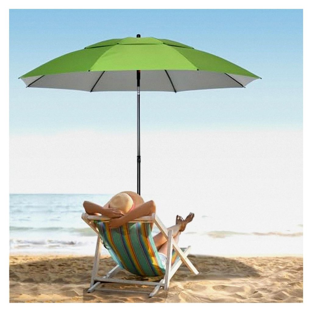 Sonnenschirm Ø 185 cm, UV-Schutz 30+, verstellbarer Balkonschirm mit Doppeldach, windfester Strandschirm, Sonnenschutz für Strand, Balkon und Gar...