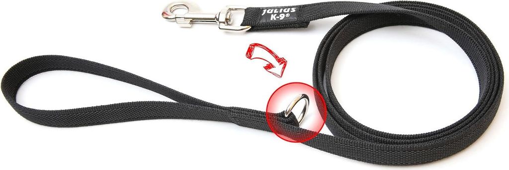 Gummierte Leine schwarz-grau 14 mm x 1,8 m mit Schlaufe