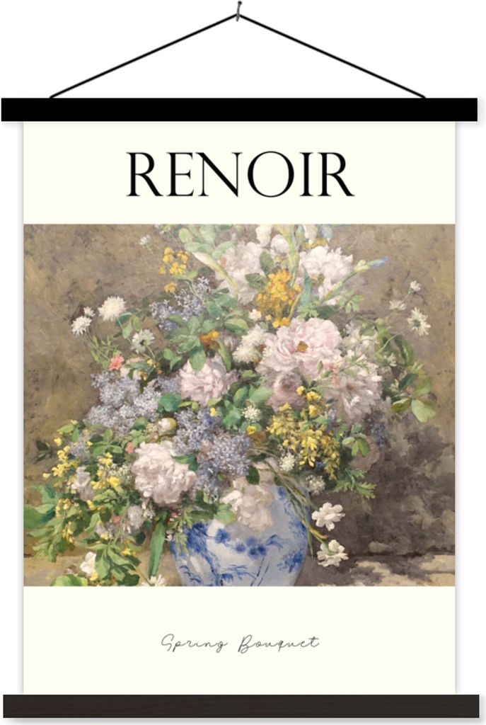 MuchoWow Textilposter Frühlingsstrauß - Renoir - Blumen 90x120 cm mit schwarzem Rahmen - Dekoration